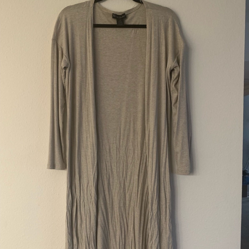 Long Thin Material Khaki Cardigan